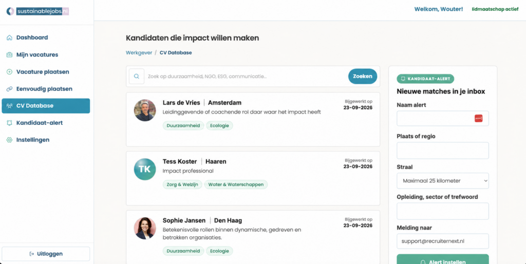 Overzicht van de profielen in het werkgeversaccount